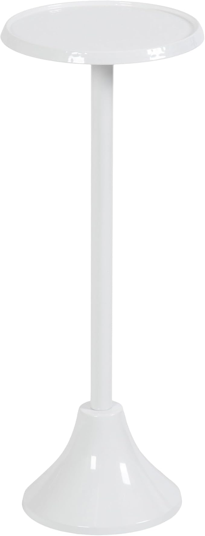 Kate and Laurel Sanzo Modern Pedestal Outdoor Drink Table; 9 x 9 x 23; White; Decorative Outdoor Patio Table for Deck with Hammered Tabletop for Use as Small Plant Stand or Living Room Martini Table