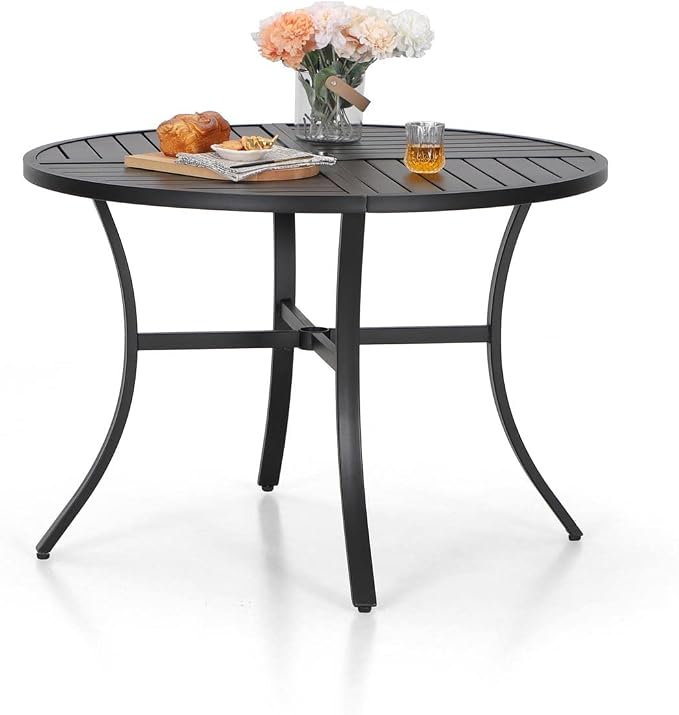 Sophia & William 42" Round Patio Table, Black Metal Outdoor Dining Table for 4, E-Coating Outdoor Patio Table with 1.57" Umbrella Hole for Backyard, Garden