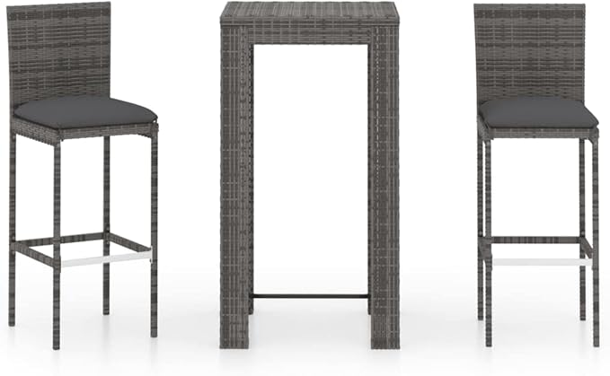 3 Piece Patio Bar Set with Cushions,Garden Table and Chairs Sets,Garden Conversation Sets, Outdoor Patio Furniture,for Patio,Backyard,Garden,Poly Rattan Gray