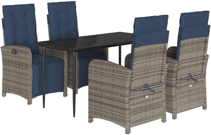 Backyard Furniture Patio Conversation Sets Outdoor Seating 5 Piece Patio Dining Set with Cushions Gray Poly Rattan Suitable for Gardens, Balconies, Decks