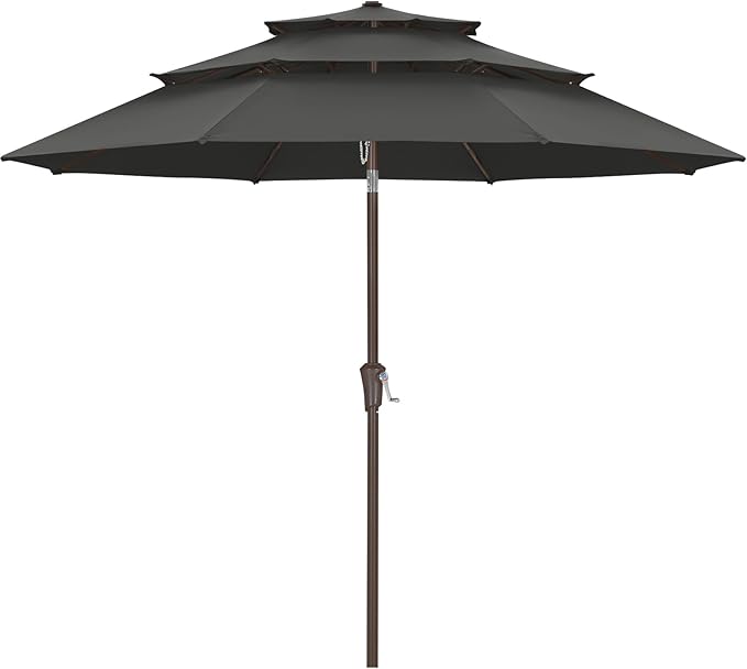 ABCCANOPY 9Ft 3 Tiers Market Umbrella, Outdoor Table Umbrella for Patio, Deck, Backyard (Dark Gray)