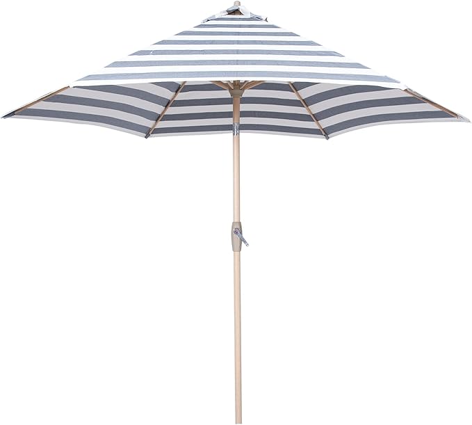 Tempera Striped Patio Umbrellas Outdoor Table Market Umbrellas with Crank & Pust Button Tilt|Auto-Tilt, 8 Steel Ribs, High Color-Fastness Canopy