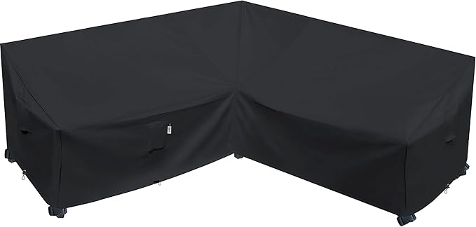 Heavy Duty Outdoor Sectional Sofa Cover, Waterproof 600D Patio Sectional Couch Protector, Lawn Patio Furniture Covers (Midnight Black, V-Shaped-90 x 90")