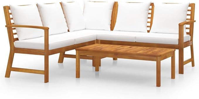 Backyard Furniture Patio Conversation Sets Outdoor Seating 4 Piece Patio Lounge Set with Cushion Cream Solid Acacia Wood Suitable for Swimming Pool, Courtyard, Garden
