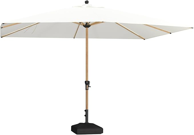 PURPLE LEAF 8' x 11.5' Patio Umbrella with Base Outdoor Umbrella Market Umbrella with Crank & 8 Ribs Aluminum Rectangular Table Umbrella Outdoor Patio for Backyard, Cream