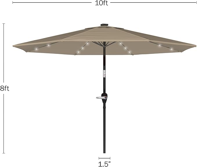Pure Garden Patio Umbrella with Lights - 10 ft Outdoor Sun Shade Canopy with 32 Solar LEDs - UV 30+ Protection LED Umbrella (Sand)