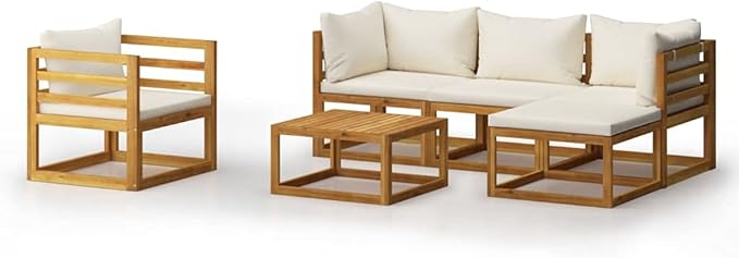 Patio Lounge Set with Cushion,Outdoor Patio Furniture,Outdoor Chat Conversation Set,Garden Furniture Sets,for Patio,Backyard,Garden,Outdoor,6 Piece Cream Solid Acacia Wood
