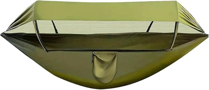 Outdoor Double Hammock with Anti-flip Design, Automatic Speed Open Swing, Mosquito Net, Sunshade Canopy(Army Green)