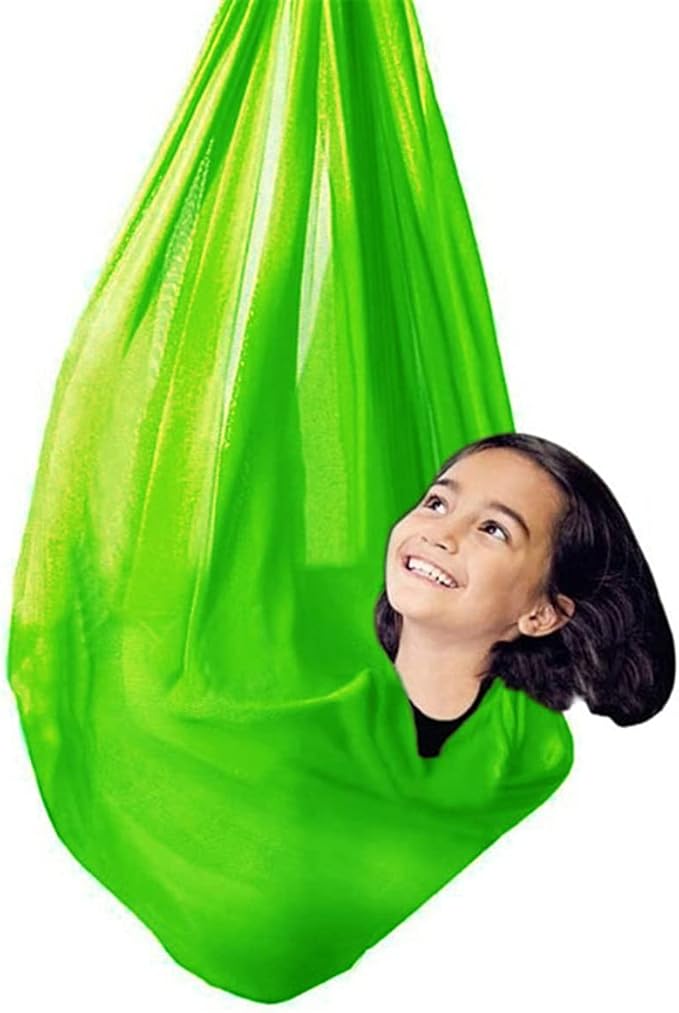 Sensory Swing for adults kids Indoor outdoor Therapy Swing Calming Snuggle Hammock durable soft strong fabric swing Great for Sensory Integration stimulation ( Color : Grass green , Size : 1.5M x 2.8M