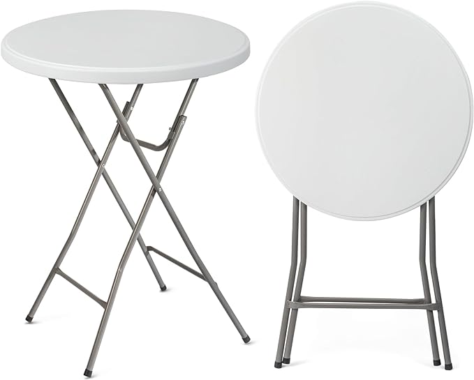 VINGLI 32" Plastic Folding Round Table Bar Height, HDPE Matrial with Gray Metal Finish, High Top Table for Outdoor Party, Cafes, Restaurants, Backyard, Dining Room, Wedding Event,1 Pack, White