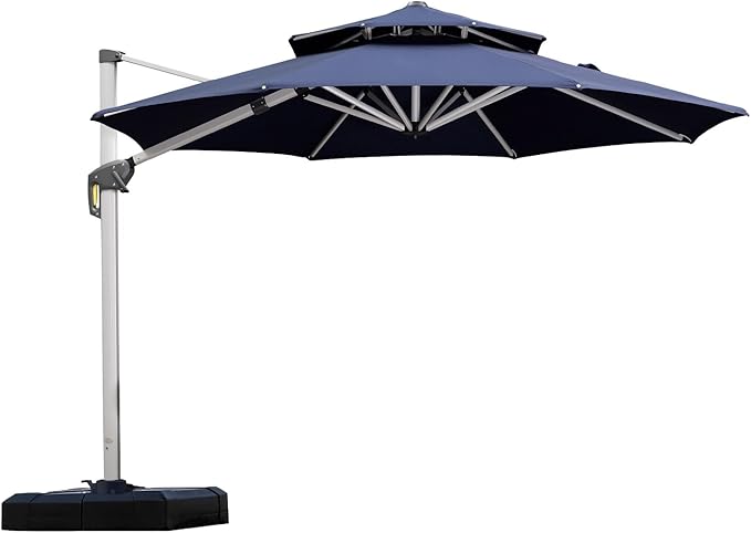 PURPLE LEAF 10 Feet Patio Umbrella Outdoor Round Umbrella Large Cantilever Umbrella Windproof Offset Heavy Duty Sun for Garden Deck Pool Patio, Navy Blue