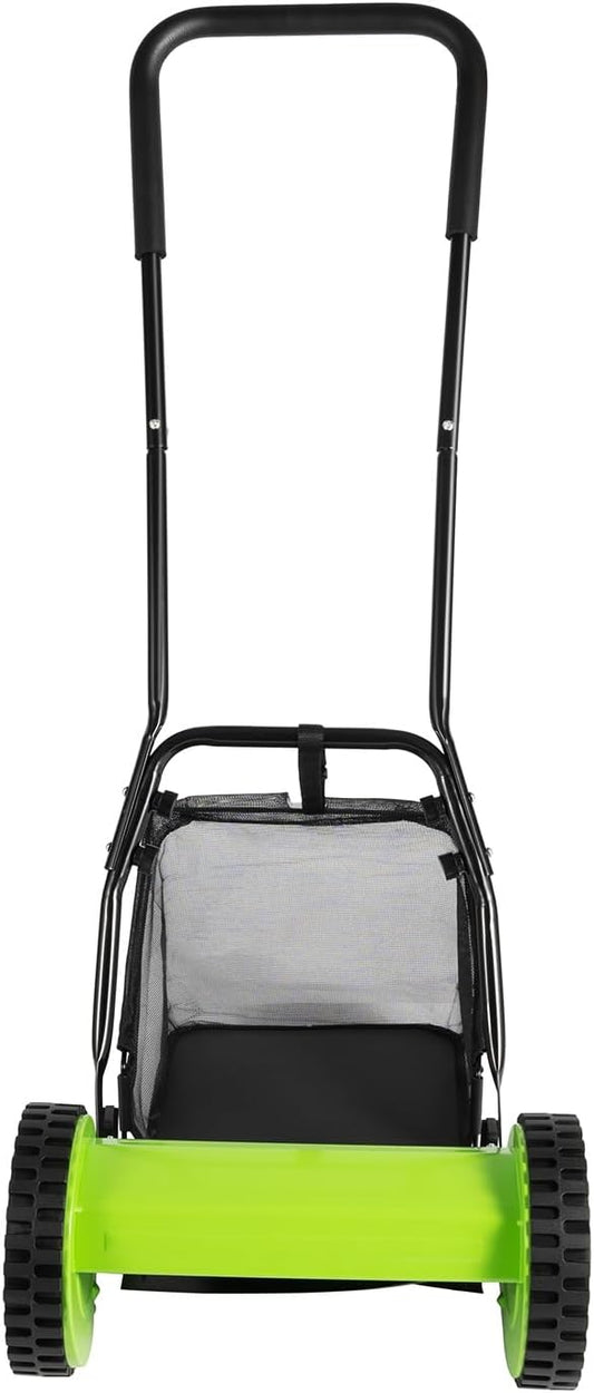 Push Reel Lawn Mower 12 Inch, 5 Blades Manual Push Mowerwith 23L Collection Bag, Adjustable Cutting Height, Walk-Behind Lawn Mowers for Green Lawns, Driveways, Courtyards