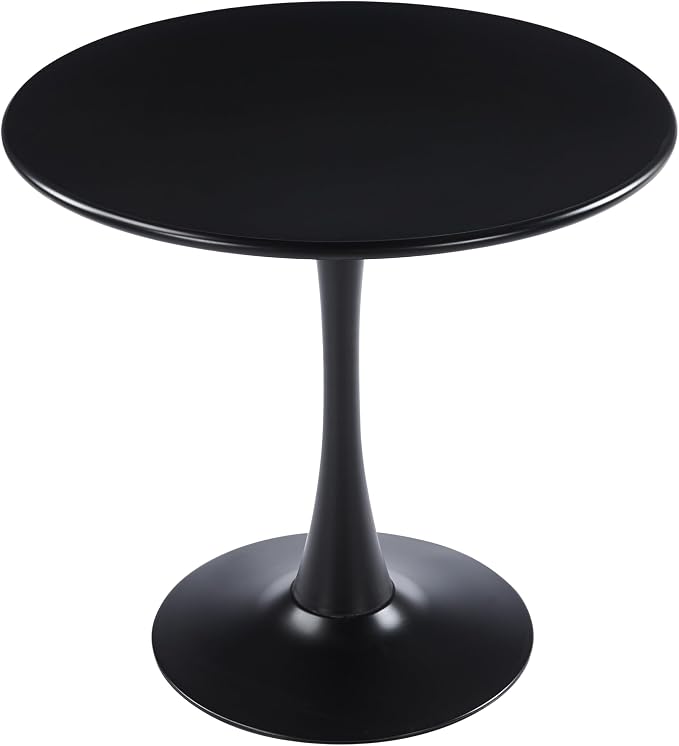 LeisureMod Bello 31" Round Outdoor Dining Table, Modern Black Metal Patio Bistro Table with Pedestal Base, Weather-Resistant Accent Table for Balcony, Garden, Deck, Backyard & Cafe, Black