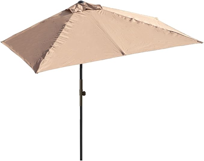 6.6Ft/8.3Ft Half Umbrella Outdoor Patio, Garden Umbrella with Easy Crank Lift Offset Patio Umbrella 5 Sturdy Ribs For Balcony, Deck, Backyard Garden,Courtyard Swimming Khaki 6.6ft/2m