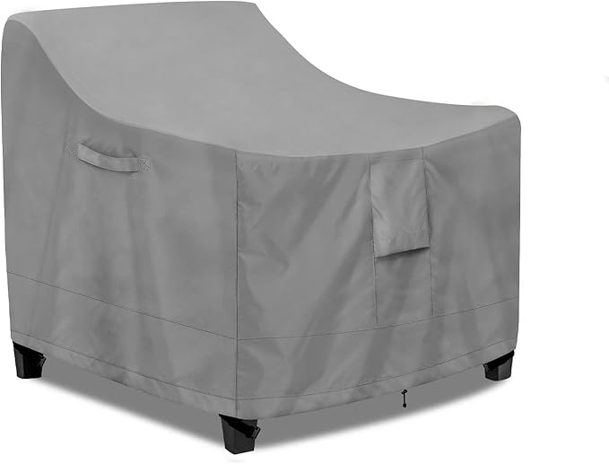PureFit Outdoor Chair Covers Waterproof Patio Furniture Lawn Chair Covers for Outdoor Furniture with Air Vent and Padded Handles, Fits up to 35W x 38D x 31H Inches, Gray
