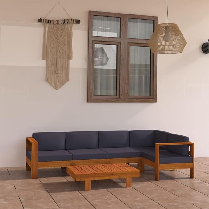 Patio Lounge Set with Dark Gray Cushions,Outdoor Patio Furniture,Outdoor Chat Conversation Set,for Patio,Backyard,Garden,Outdoor,6 Piece Acacia Wood