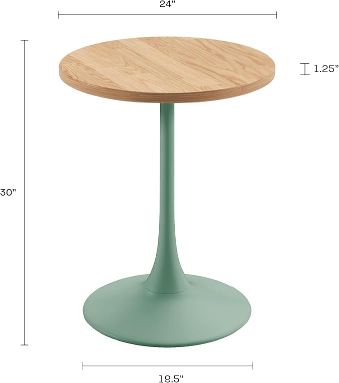 Jamesdar, Elise, Round Heavy Duty Commercial Bistro Table for Indoor Outdoor Restaurant & Café Dining, Solid Oak Top, Steel Base, 300 lb Capacity, 24" D x 30" H, Aloe Green