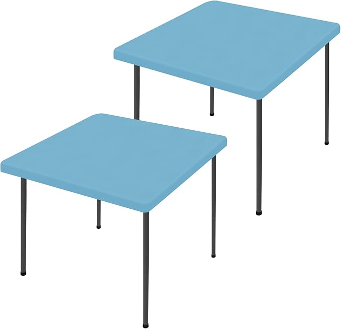 Moosfor Spandex Picnic Table Cloth 2 Pack, Elastic Fitted Tablecloths for Square Tables, Stretch Washable Patio Table Cover for Outdoor, Camping, Banquet and Parties (Blue Mist, 34"x34")