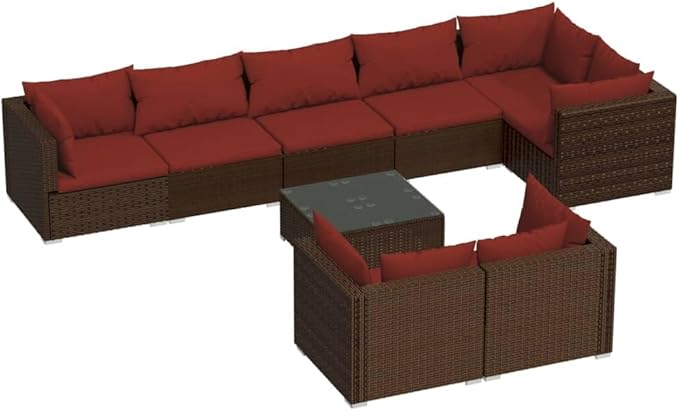 Patio Lounge Set with Cushions,Conversation Patio Furniture Porch Furniture Sets Garden Furniture Suitable for Patio, Deck, Front Porch, Poolside or Balcony Brown Poly Rattan