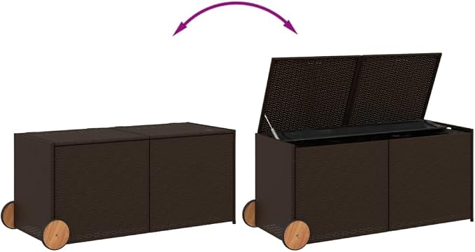 283-Gallon Brown Wicker Outdoor Deck Box PE Rattan Patio Storage Chest 50 x 23.4 x 21.7 in with Wheels UV-Resistant for Garden Balcony Poolside