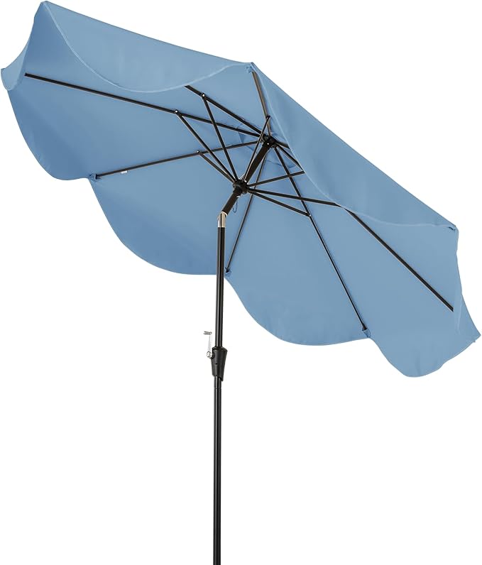 HAPPYGRILL 9 FT Patio Umbrella with Ruffled Edges, Outdoor Table Umbrella with Push Button Tilt, Crank, 8 Ribs, Heavy-Duty Market Sunshade for Yard Garden Pool