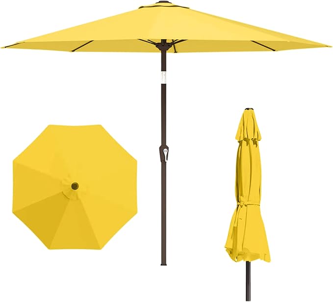 11FT Patio Umbrella, Outdoor Umbrella with with 8 Sturdy Fiberglass Ribs,Market Table Umbrella with Push Button Tilt and Crank,Suit for Backyard,Garden,Pool,Deck(Yellow)