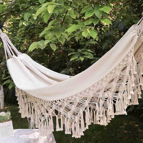 Hammock, Hammock Swing Outdoor Hammock Hanging Swing Swing Bed Double Deluxe Hammock Hamacas for Indoor Outdoor Patio Yard Garden (White)