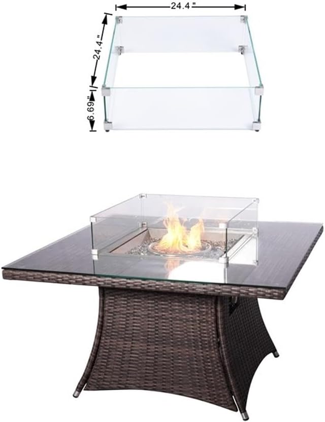 Brown Rattan 4 Seat Square Gas Fire Pit Set with Dining Chairs
