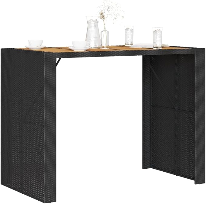 Black Rectangular Garden Bar Table Outdoor Patio Furniture with Synthetic Poly Rattan Top and Steel Frame for Terrace Garden Seating 4 Persons