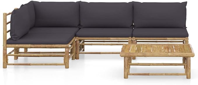 5 Piece Patio Lounge Set,Outdoor Furniture Set,Garden Outdoor Modular Bamboo Furniture Set,Sectional Sofa Set & Conversation Furnishings,for Patio,Garden,Backyard,with Dark Gray Cushions Bamboo