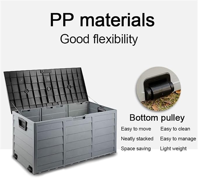 Plastic Outdoor Storage Box with Wheels, Movable Deck Box for Patio, Water-Resistant Tool Chest Cabinet, Portable Storage Bin for Garden, Yard and Balcony(Black)