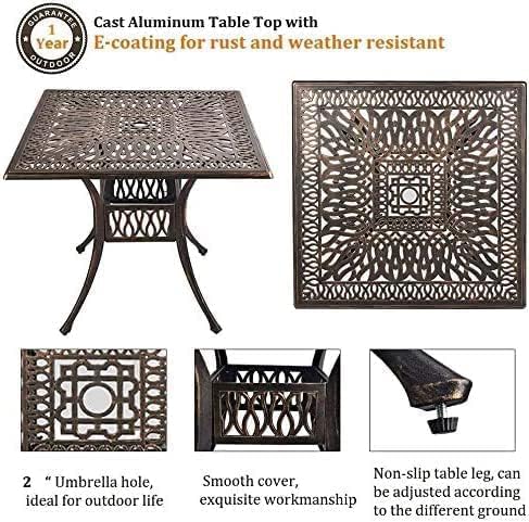 Grepatio 5 Piece Cast Aluminum Patio Dining Set Outdoor Furniture Set with 4 Mesh Swivel Rocker Ding Chairs, 4 Cushions and 35.4" Square Patio Table with 2.4"Umbrella Hole, Antique Bronze (Grid Khaki)