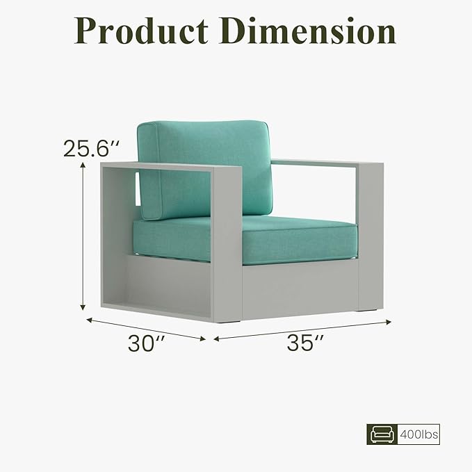 LayinSun Oversized Aluminum Outdoor Furniture, 2 Piece Patio Chair Set, Deep Seating and Upgraded 6-inch Cushions for Porch, Balcony, Deck