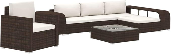 Patio Lounge Set with Cushions,Outdoor Furniture,Outdoor Furniture Sets,Patio Conversation Sets,for Garden,Deck,Backyard,8 Piece Poly Rattan Brown