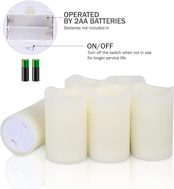H-BLOSSOM Flickering Flameless Candles Battery Operated Real Wax Pillar Candles LED Candles with 10 Key Remote Control Cycling Timer Set of 6 (3" x 5" Remote)