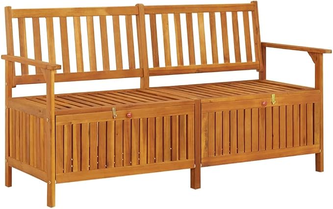 Patio Storage Bench, Outdoor Wooden Deck Box, Solid Wood Patio Furniture for Outdoor Cushions, Pool Storage and Garden Tools, 58.3"x24.4"x33.1", -333