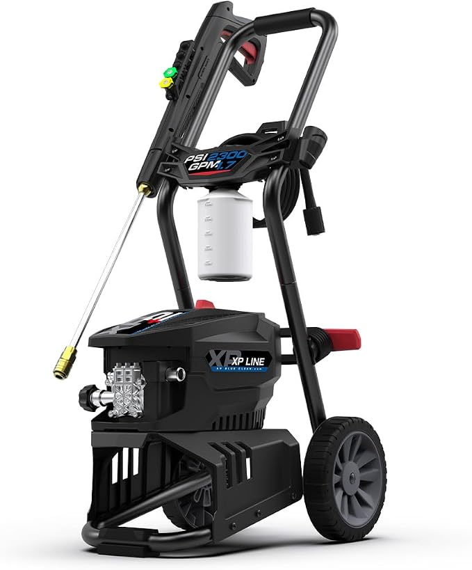 AR Blue Clean BCXP22300P Electric Pressure Washer-2300 PSI, 1.7 GPM, 13 Amps Quick Connect Accessories, Two Wheel Trolley, On Board Storage, Portable Pressure Washer, High Pressure, Car washer, Patio