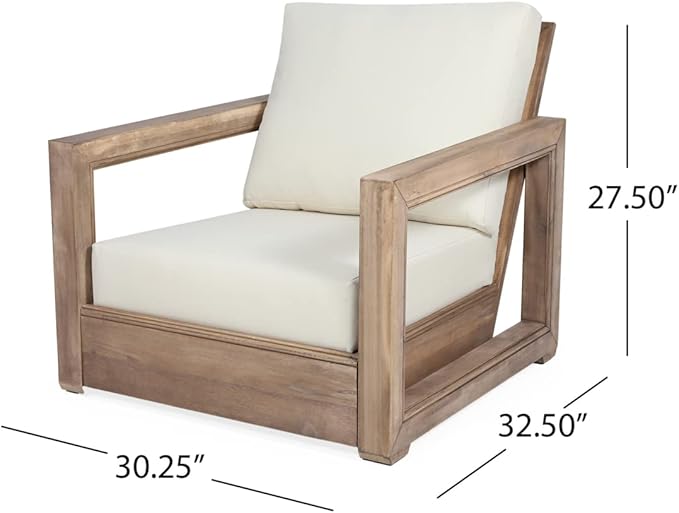 Christopher Knight Home Sammy, Brown and Beige Outdoor 4 Seater Acacia Wood Chat Set with Water Resistant Cushions