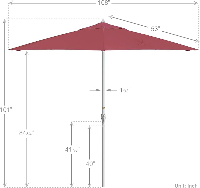 California Umbrella 12-Year Protection 9' Rd Aluminum Patio Umbrella, Crank Lift, Auto Tilt, White Finish, Sunbrella Hot Pink