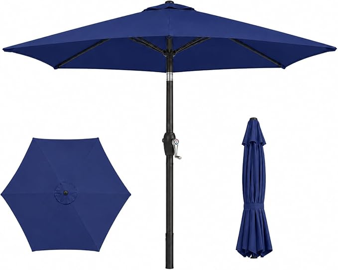 7.5ft Patio Umbrella, Outdoor Table Market Umbrella with Smooth Crank Lift, 6 Windproof Fiberglass Ribs, UPF50+ UV Protection for Deck, Pool, Garden and Backyard