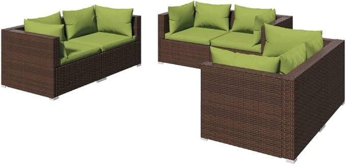 6 Piece Patio Lounge Set with Cushion, Piece Patio Set Furniture Conversation Sets Patio Lounge Set Outdoor Patio Sectional s Poly Rattan Brown