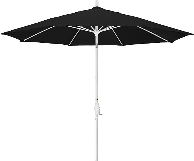 California Umbrella 11Ft Sunbrella Patio Umbrella, Fiberglass Ribs, Hand-Crank, Tilt-Collar, White Frame, Black Fabric