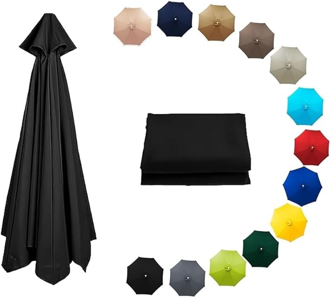 7ft/9ft/10ft Parasol Umbrella Canopy Replacement, Patio Umbrella Replacement Cover, 8 Ribs/6 Ribs Parasol Top Replacement Cloth(Black,270cm/9ft-6ribs)