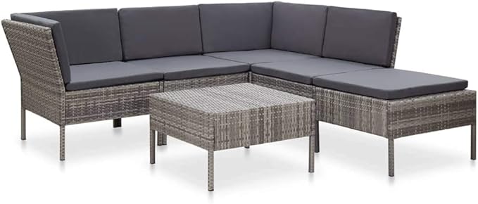 Patio Lounge Set with Cushions,Outdoor Furniture,Outdoor Furniture Sets,Patio Conversation Sets,for Garden,Deck,Backyard,6 Piece Poly Rattan Gray