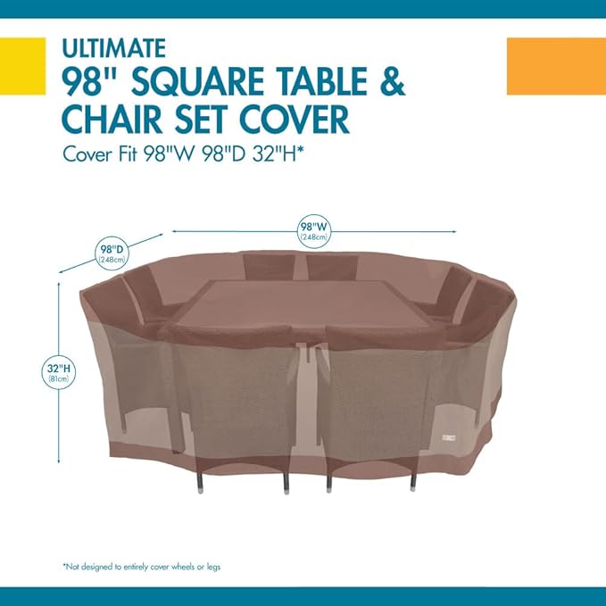 DUCKCOVERS Ultimate Water-Resistant 100 Inch Square Patio Table & Chair Set Cover, Outdoor Table Cover