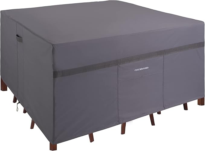Covers Ultimate Grey Square Outdoor Table with Chairs Covers 76''L x 76''W x 32''H Waterproof Heavy Duty Square Patio Furniture Cover for Dining Table Set 2 Air Vents and Buckled Strap