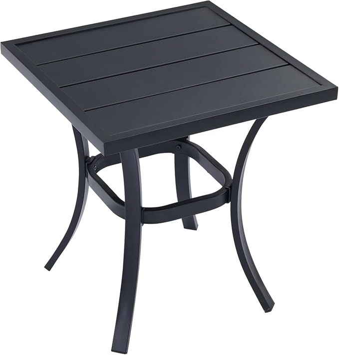 VICLLAX Square Patio Side Table for Lawn Garden, Outdoor Metal Dining Furniture, Black