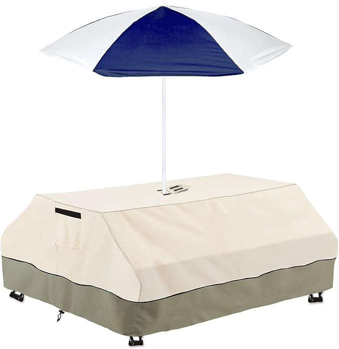 Bitubi Kids Picnic Table Cover with Umbrella Hole for Kids 3-in-1 Sand & Water Table, Waterproof Wood Outdoor Convertible Picnic Table Cover,Beige