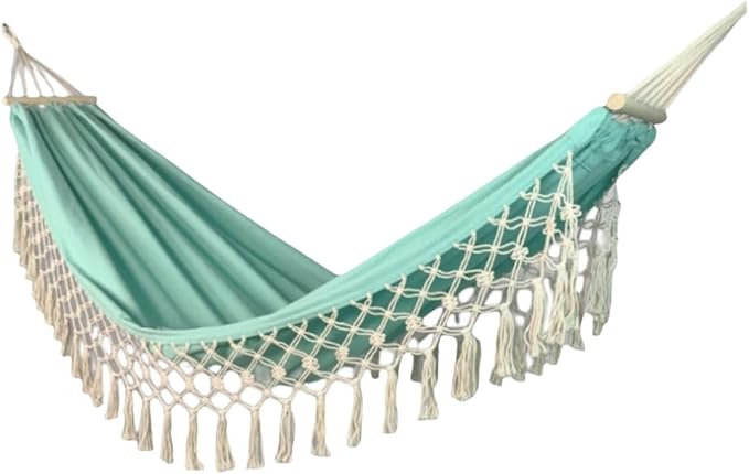 Portable Canvas Hammock Outdoor Travel Camping Leisure Belt Balance Stick Lightweight Portable Tree Hanging Hammock Comfortable(Green)