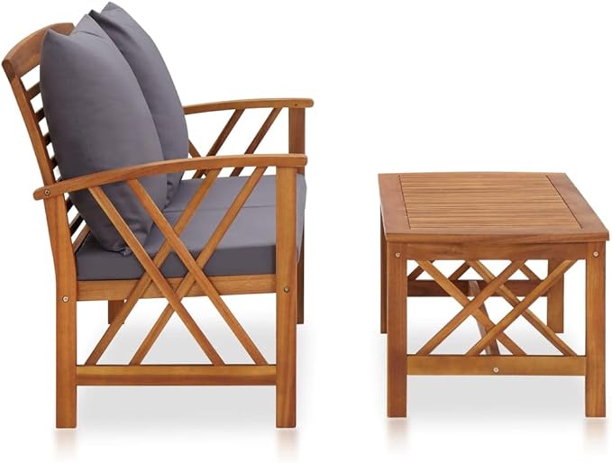 2 Piece Patio Lounge Set with Cushions Solid Acacia Wood, Outdoor Patio Sectional, Outdoor Sofa Set, Furniture Conversation Sets, Outdoor Porch Furniture for Balcony, Yard